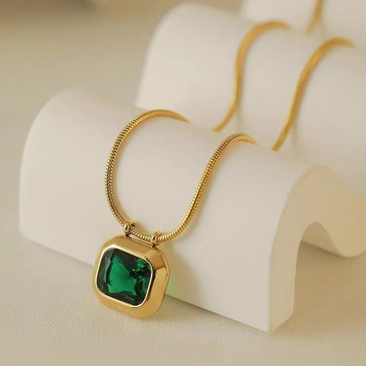 Crystal Square Pendant - Pink, White, Green