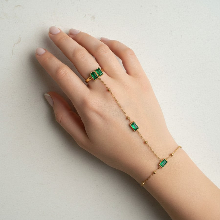 Emerald Studded Gold Handchain