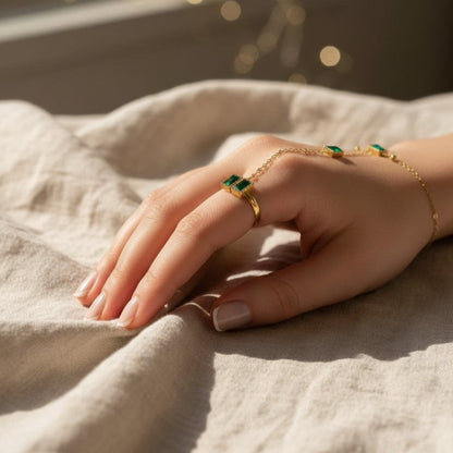 Emerald Studded Gold Handchain