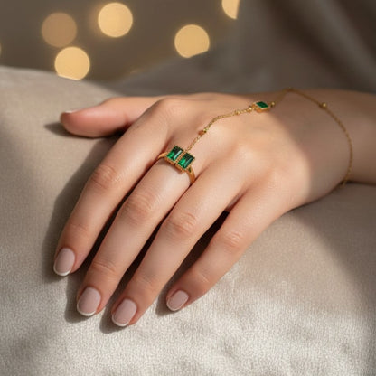 Emerald Studded Gold Handchain