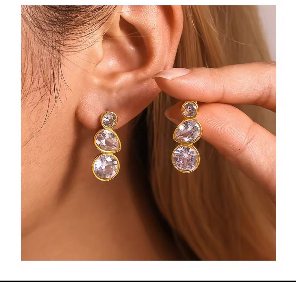 Triple Crystal Drop Earrings