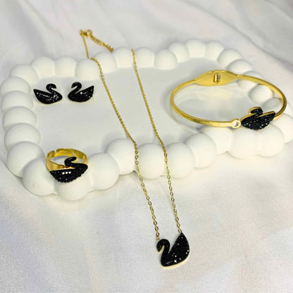 Swan Bangle, Earring, Ring And Necklace Set