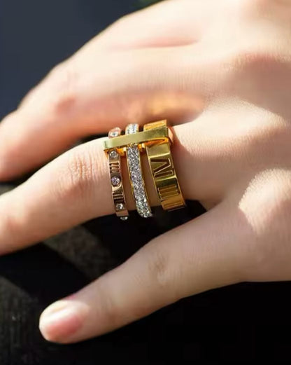 Three layers Golden Stack Ring