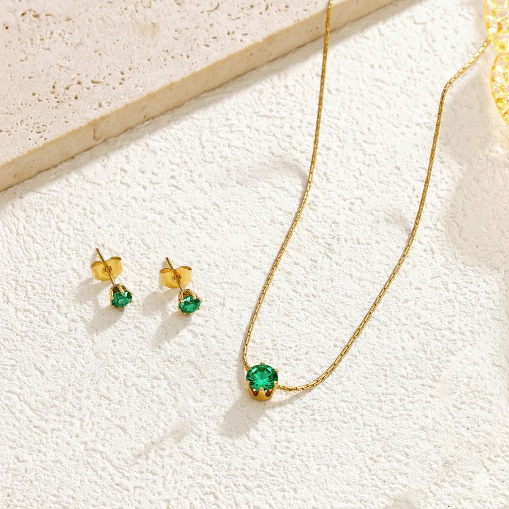 Green Single Stone Set