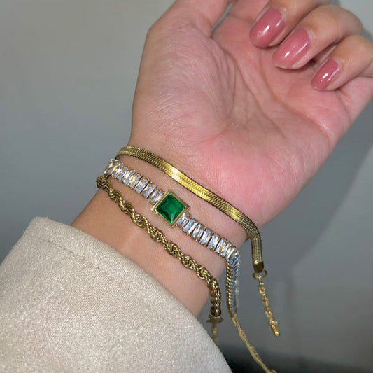 Snake chain, Emerald, Rope Bracelets 'Stack'